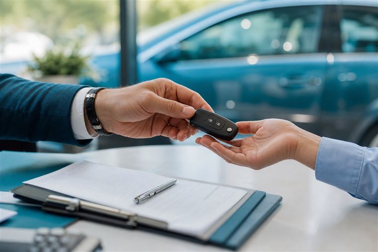 Documentos de transferência de veículo sobre uma mesa